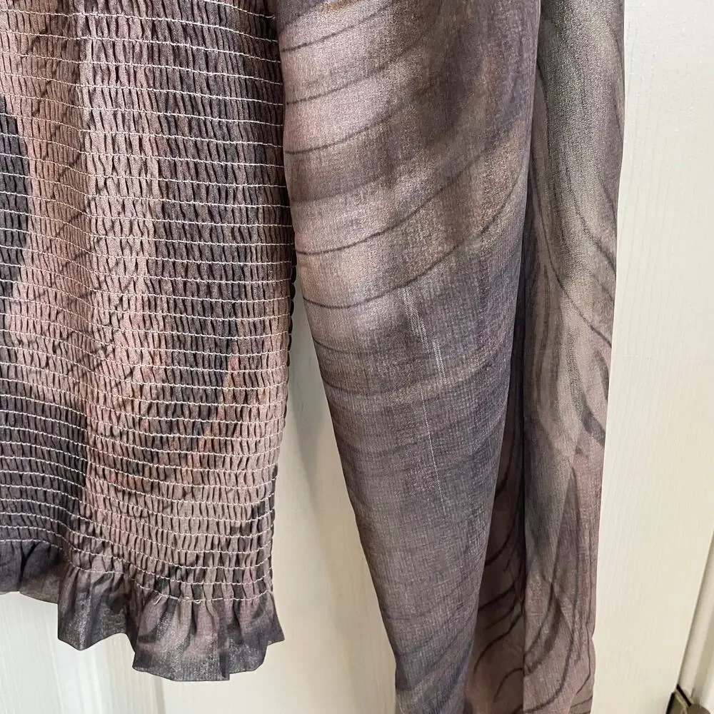 Truth By Republic NWT *FLAW* Smocked Blouse Top Sz M Sheer Long Sleeves Brown - Picture 14 of 14